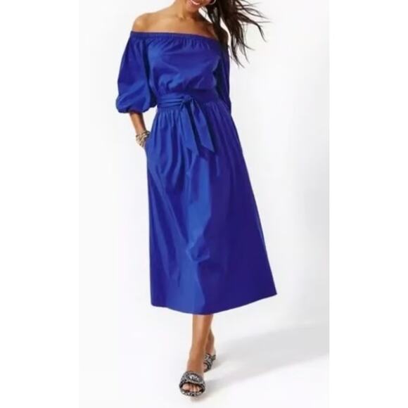 Lilly Pulitzer Dresses & Skirts - Lilly Pulitzer Blue Shawnlee Off The Shoulder Cotton Dress Size Small